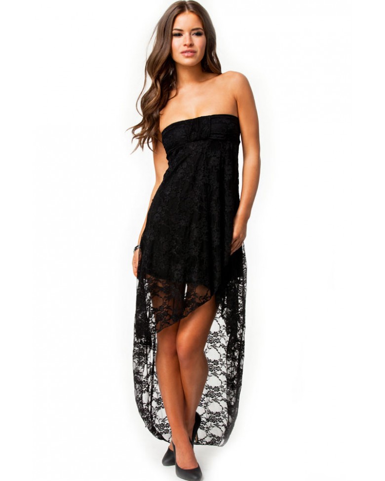Roxita.com Official Site - Knee-Length Bandeau Lace Evening Dress Black ...