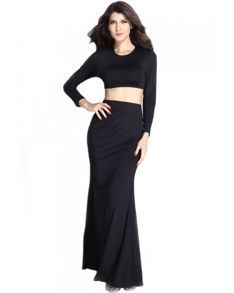 Roxita.com Official Site - Two Piece Night Club Maxi Skirt Set in Black ...